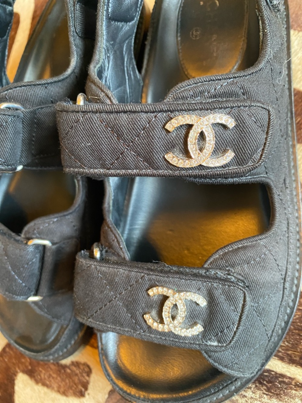 CHANEL Black Quilted CC Logo Velcro Sandals 37 - Picture 3 of 3